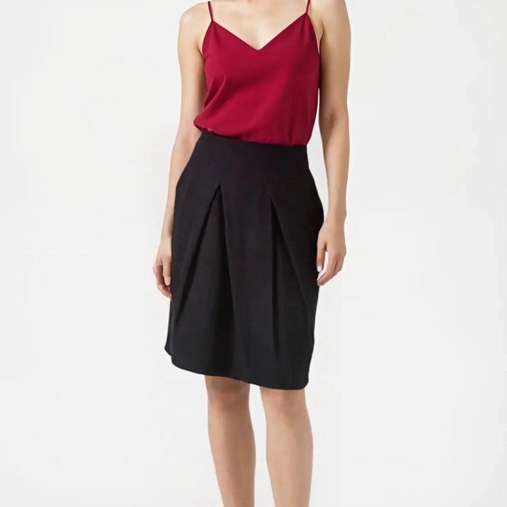 NWT Vintage Zenobia Designer Structured Minimalist Black Pleated Dress Skirt 6